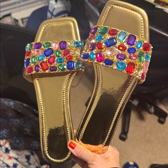 Embellished Gold Slide Sandals - Picture 8 of 8